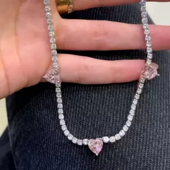 Five Heart Cut Pink Sapphire Station Necklace