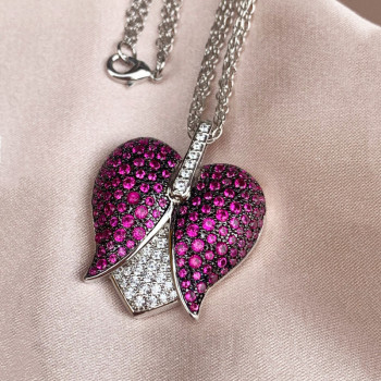 Two Tone Ruby Paved Tulip Heart Necklace