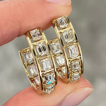 5ctw Emerald Cut White Sapphire Hoop Earrings