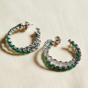 26ctw Intertwined White Sapphire and Emerald Hoop Earrings
