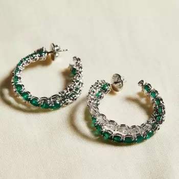 26ctw Intertwined White Sapphire and Emerald Hoop Earrings