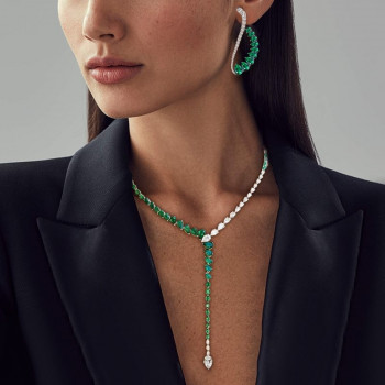 Pear Cut Green Sapphire Necklace & Earrings Jewelry Set