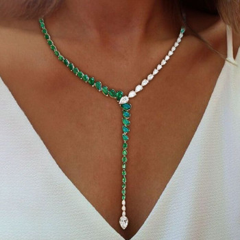 Pear Cut Green Sapphire Necklace & Earrings Jewelry Set