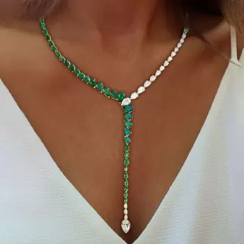 Pear Cut Green Sapphire Necklace & Earrings Jewelry Set