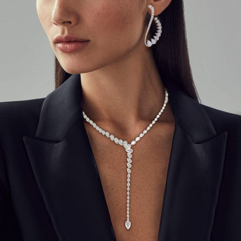 Pear Cut White Sapphire Necklace & Earrings Jewelry Set