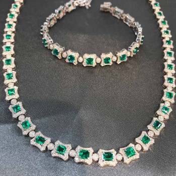 Radiant Cut Green Sapphire Necklace & Bracelet Jewelry Set