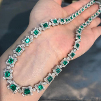 Radiant Cut Green Sapphire Necklace & Bracelet Jewelry Set