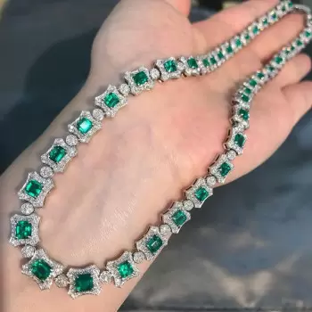 Radiant Cut Green Sapphire Necklace & Bracelet Jewelry Set