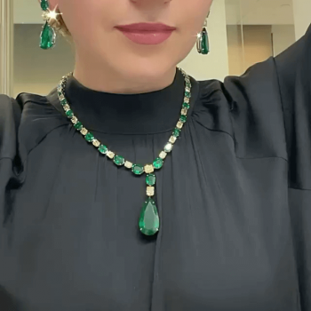 Multi-cut Emerald Sapphire Necklace & Earrings Jewelry Set