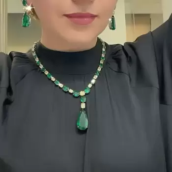Multi-cut Emerald Sapphire Necklace & Earrings Jewelry Set