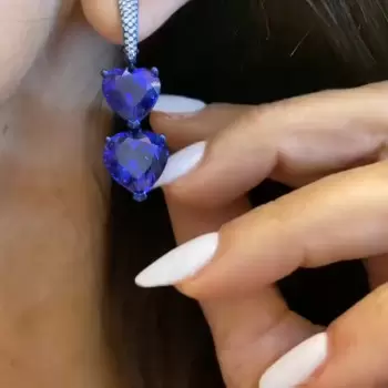Heart Cut Blue Sapphire Necklace & Earrings Jewelry Set