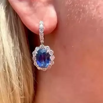 Oval Cut Blue Sapphire Necklace & Earrings Jewelry Set