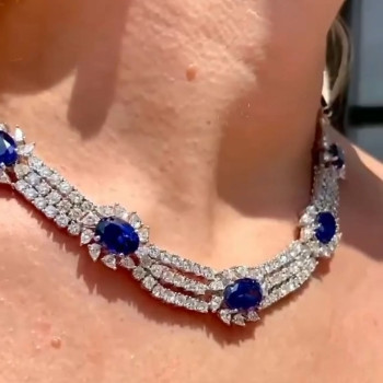 Oval Cut Blue Sapphire Necklace & Earrings Jewelry Set