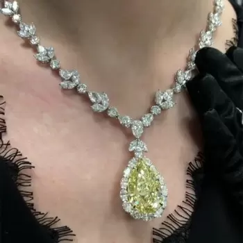 Pear Cut Yellow Sapphire Necklace & Earrings Jewelry Set