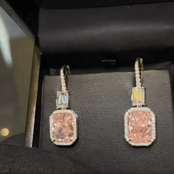 Emerald Cut Pink Sapphire Ring & Earrings Jewelry Set