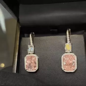Emerald Cut Pink Sapphire Ring & Earrings Jewelry Set