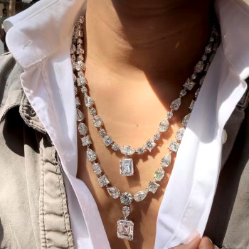 115ctw Multicut White Sapphire Double-Layer Statement Necklace