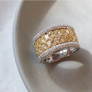 Two Tone Round Cut Yellow & White Sapphire Cigar Band