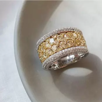 Two Tone Round Cut Yellow & White Sapphire Cigar Band