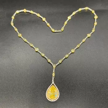 26.95ct Pear Cut Yellow Sapphire Pendant Necklace