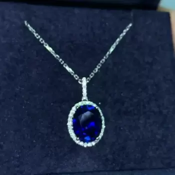 Halo Oval Cut Blue Sapphire Pendant Necklace