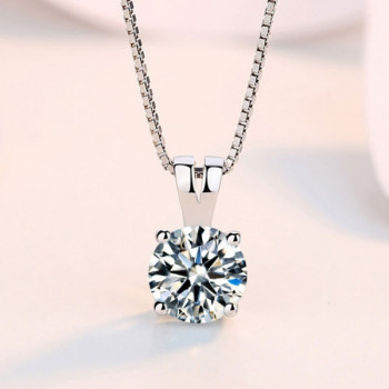 Simple Round Cut White Sapphire Pendant Necklace