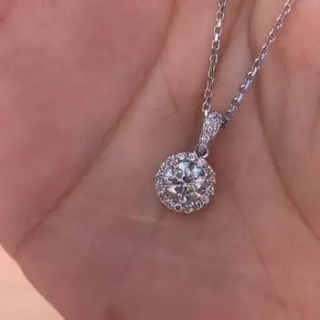 1.5ct Round Cut White Sapphire Halo Pendant Necklace