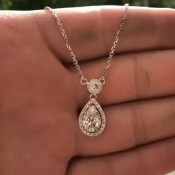 3ct Pear Cut White Sapphire Halo Pendant Necklace