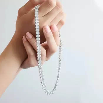80ctw Oval Cut White Sapphire Tennis Statement Necklace