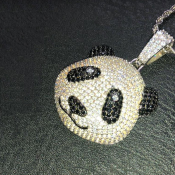 White & Black Sapphire Panda Pendant With Tennis Chain