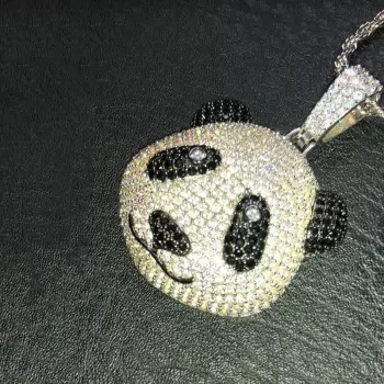 White & Black Sapphire Panda Pendant With Tennis Chain