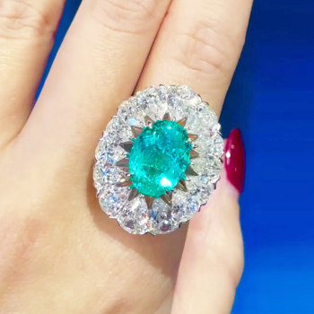 5ct Halo Oval Cut Green Blue Paraiba Cocktail Ring
