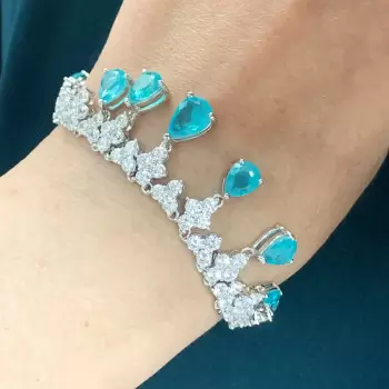 14ctw Pear Cut Paraiba Fringe Statement Bracelet