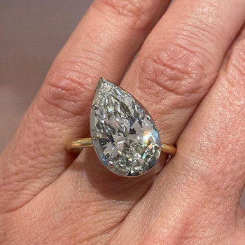 6.2ct Tilted Pear Cut Simple Two Tone Engagement Ring