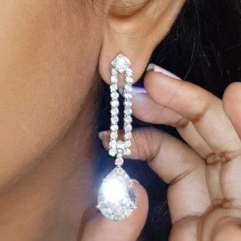 Pear Cut White Sapphire Drop Earrings