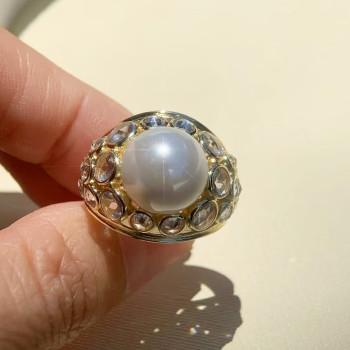 One-of-a-Kind 12MM Pearl Rose Cut Cocktail Ring