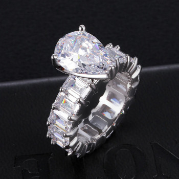 5.4ct Pear Cut White Sapphire Eternity Engagement Ring
