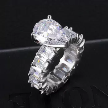 5.4ct Pear Cut White Sapphire Eternity Engagement Ring