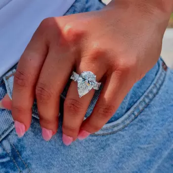5.7ct Pear Cut White Sapphire Eternity Band Engagement Ring
