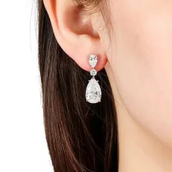 5.6ctw Pear Cut White Sapphire Drop Earrings