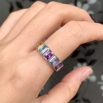 10ctw Radiant Cut Multicolor Sapphire Rainbow Eternity Ring