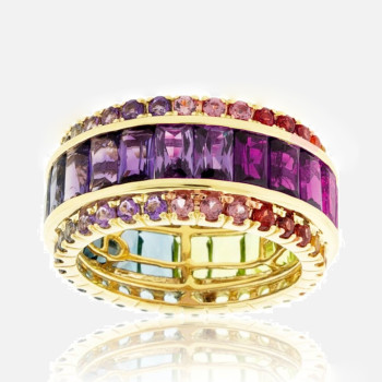 12ctw Radiant Cut Multicolor Sapphire Rainbow Ring