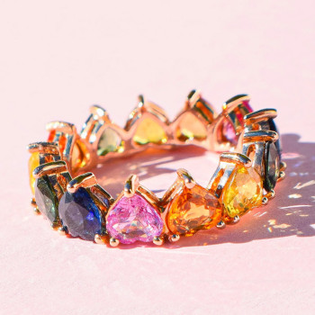 11ctw Heart Cut Multicolor Sapphire Rainbow Eternity Ring