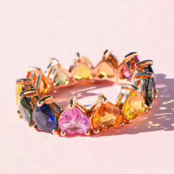 11ctw Heart Cut Multicolor Sapphire Rainbow Eternity Ring