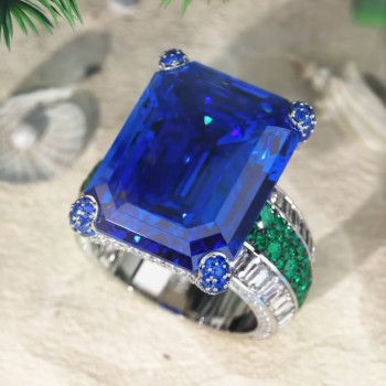 14ct Emerald Cut Sapphire Engagement Ring