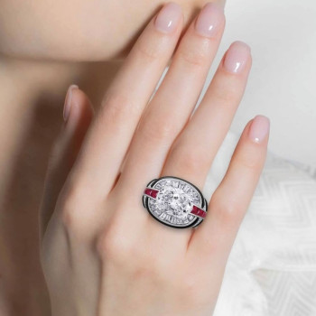 3.5ct Cushion Cut White Sapphire Art-deco Cocktail Ring