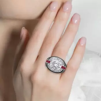 3.5ct Cushion Cut White Sapphire Art-deco Cocktail Ring