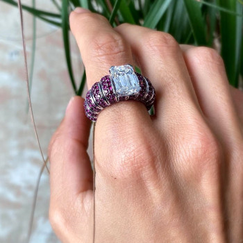 6ct emerald Cut White Sapphire Ruby Ring
