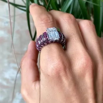 6ct emerald Cut White Sapphire Ruby Ring