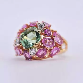 5ct Cushion Cut Green Sapphire Ruby Cocktail Ring